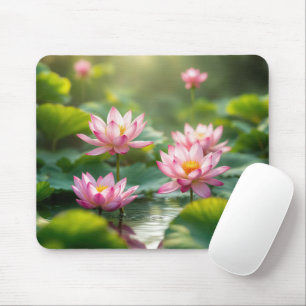 Pink Lotus Floating In a Pond Mouse Mat