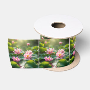 Pink Lotus Floating In a Pond Satin Ribbon