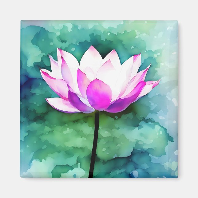 Pink lotus flower art magnet (Front)