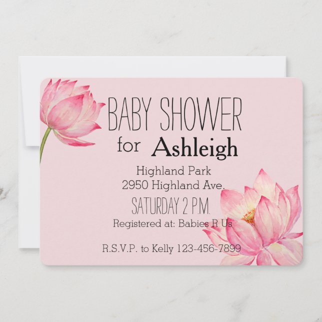 Pink Lotus Flower baby shower Invitation (Front)