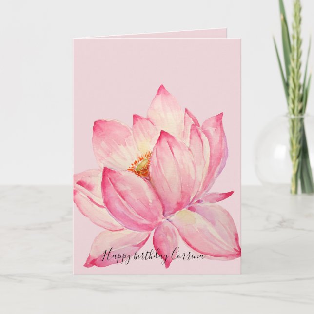 Pink Lotus Flower Birthday Card (Front)