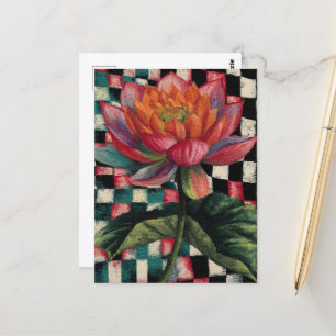 Pink Lotus Flower Black White Checkered Background Postcard