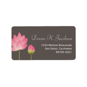 Pink lotus flower blossom grey return address label
