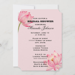 Pink Lotus Flower Bridal Shower Invitation