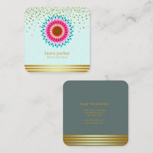 Pink Lotus Flower Confetti Yoga Meditation Spa Square Business Card