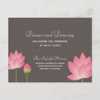 Pink lotus flower grey wedding reception enclosure card
