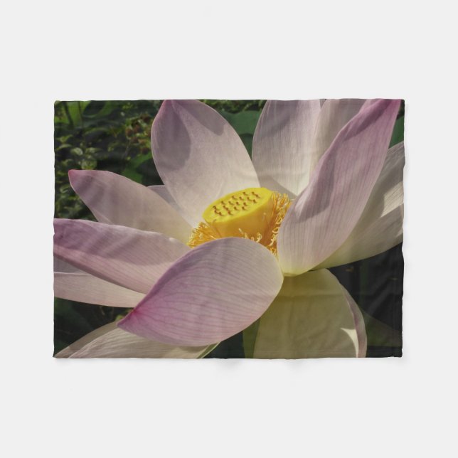 Pink Lotus Flower III Summer Floral Fleece Blanket (Front (Horizontal))