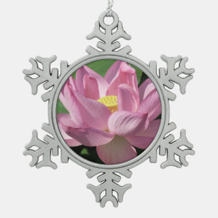 Pink Lotus Flower IV Snowflake Pewter Christmas Ornament