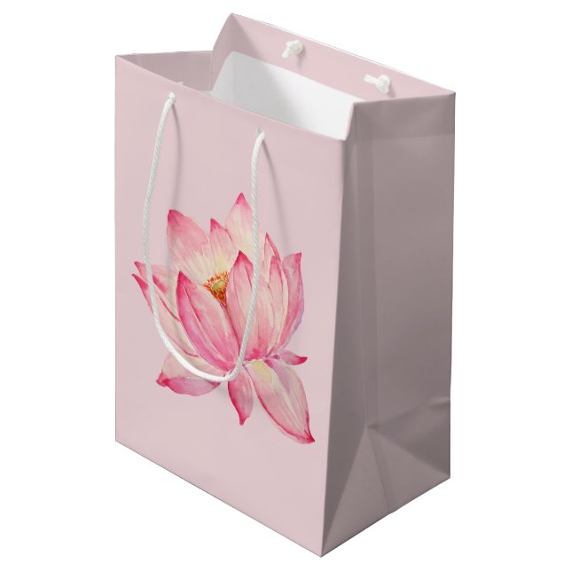 Pink Lotus Flower Medium Gift Bag (Front Angled)