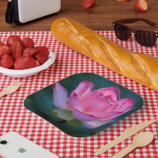 Pink Lotus Flower Paper Plate (Picnic)