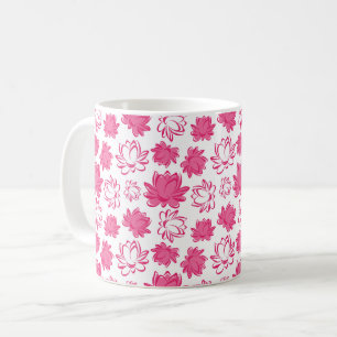 Pink Lotus Flower Pattern on White Background Coffee Mug