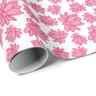 Pink Lotus Flower Pattern on White Background Wrapping Paper