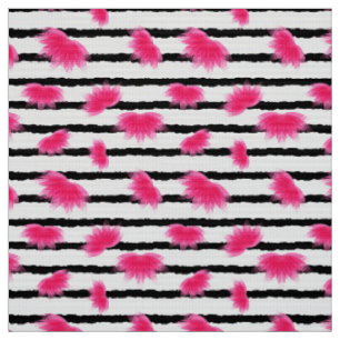 Pink Lotus Flower Pattern with Black Stripes Fabric