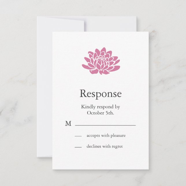 Pink Lotus Flower RSVP (white) Card (Front)