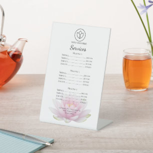 Pink Lotus Flower Spa Salon Services Menu Pedestal Sign