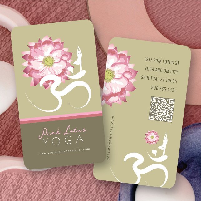Pink Lotus Flower Spiritual Yoga Teacher Om Symbol Business Card (Zen Pink Lotus Flower Spiritual Yoga Teacher Om Symbol Business/Profile Card @ fat_fa_tin)