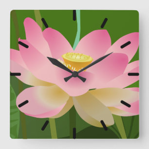 Pink Lotus Flower Square Wall Clock