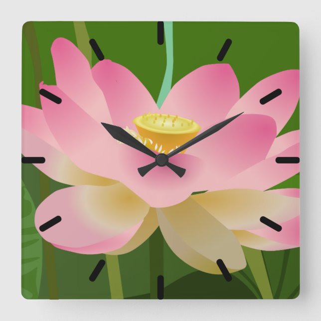 Pink Lotus Flower Square Wall Clock (Front)