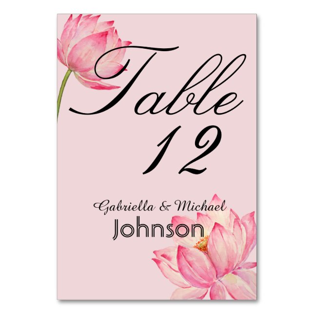 Pink Lotus Flower Table Number (Front)