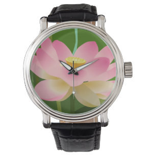 Pink Lotus Flower Watch Vintage Leather Strap