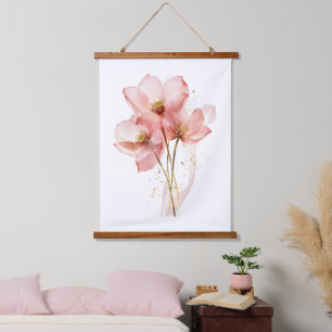 Pink Lotus Flower Water Lily Watercolor Ethereal Hanging Tapestry