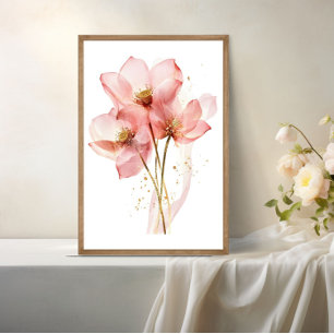 Pink Lotus Flower Water Lily Watercolor Ethereal Poster