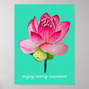 Pink lotus flower watercolor fine art poster