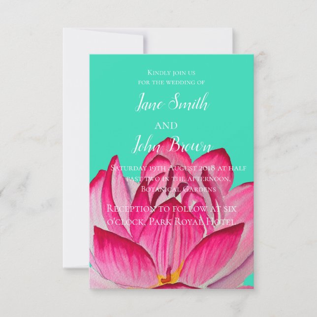 Pink Lotus flower watercolor nature wedding Invitation (Front)