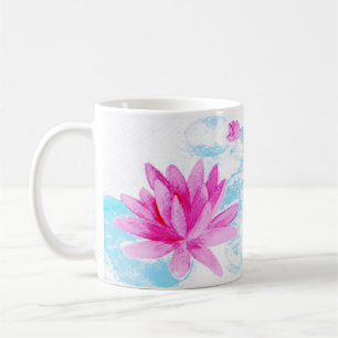 Pink Lotus Flower Watercolor Painting Coffee Mug