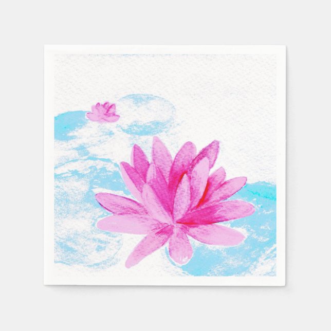 Pink Lotus Flower Watercolor Painting Napkin (Front)