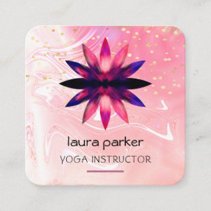 Pink Lotus Flower Watercolour Paint Yoga Holistic Square Business Card