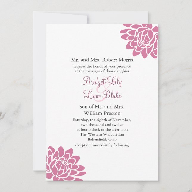 Pink Lotus Flower Wedding Invitation 2(white) (Front)
