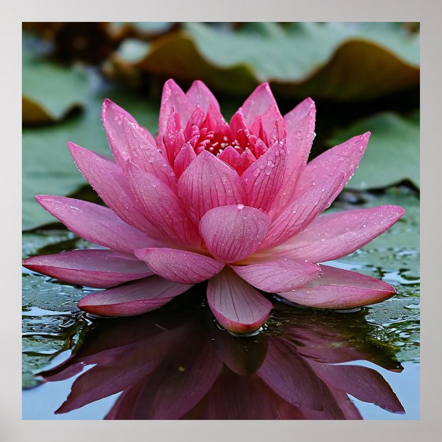 Pink Lotus Flower With Vibrant Petals Poster (Front)