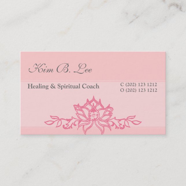 Pink Lotus Flower Yoga Instructor Business Card (Front)