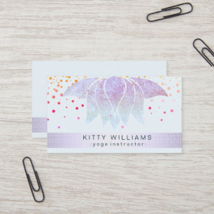 Pink Lotus Flower Yoga Instructor Confetti Business Card