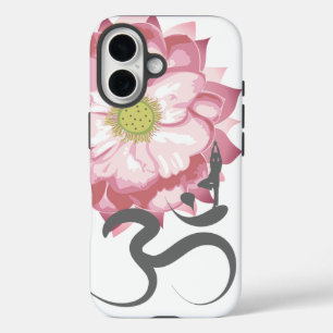Pink Lotus Flower Yoga & Zen Calligraphy Om Aum iPhone 16 Case