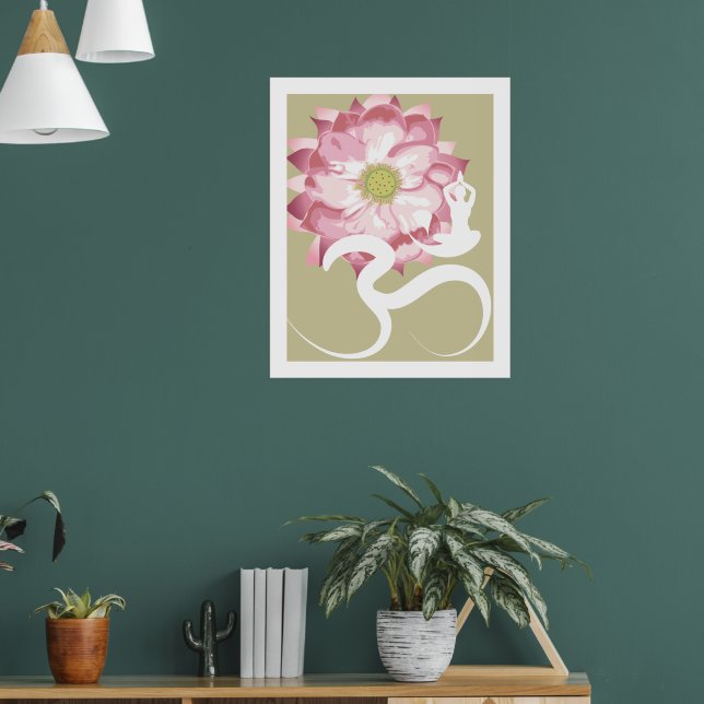 Pink Lotus Flower Yoga & Zen Calligraphy Om Aum Poster (Living Room 1)