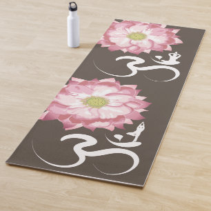 Pink Lotus Flower Yoga & Zen Calligraphy Om Aum Yoga Mat