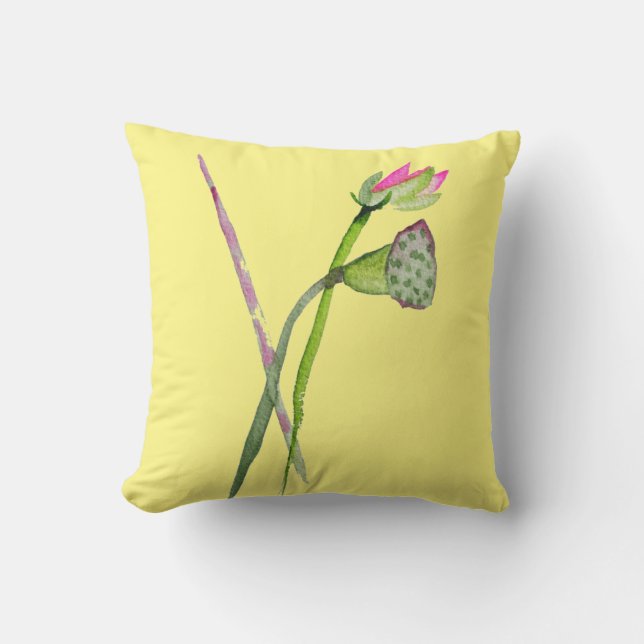 Pink Lotus Flower Zen Buddhist Art Cushion (Front)