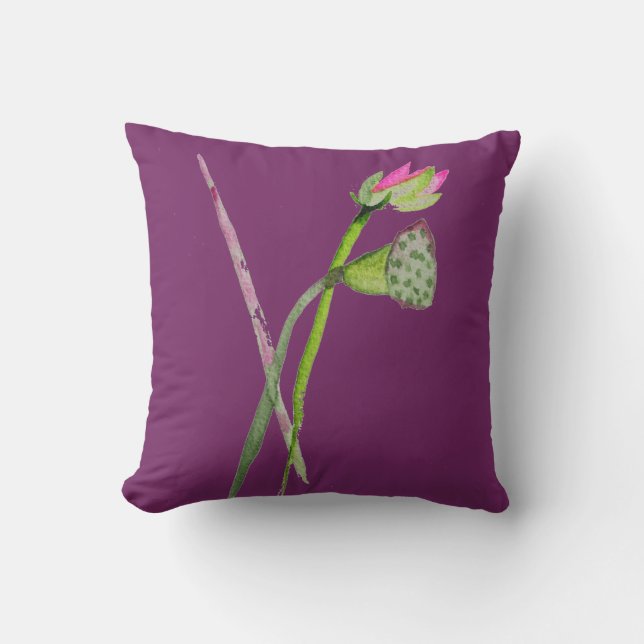 Pink Lotus Flower Zen Buddhist Art Cushion (Front)