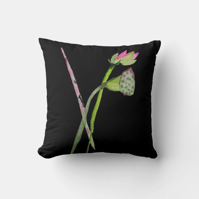 Pink Lotus Flower Zen Buddhist Art Cushion (Front)