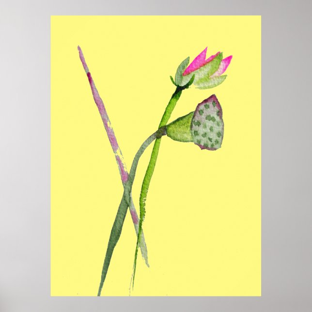 Pink Lotus flower Zen painting watercolour art Poster (Front)