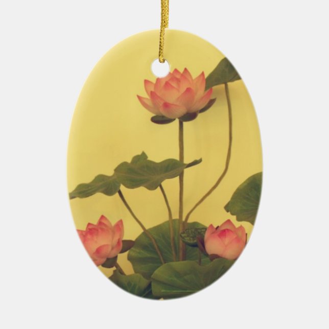 Pink Lotus flowers Ceramic Tree Decoration (Front)