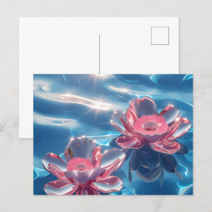 Pink Lotus Flowers Floating on Crystal Blue Water Holiday Postcard
