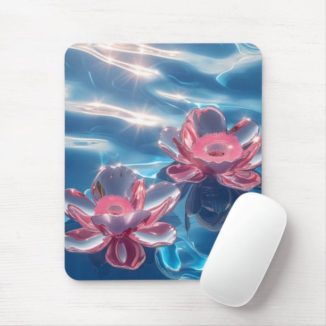  Pink Lotus Flowers Floating on Crystal Blue Water Mouse Mat (With Mouse)