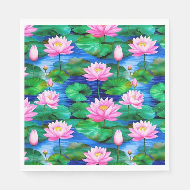 Pink Lotus Flowers on a Pond Napkin (Front)
