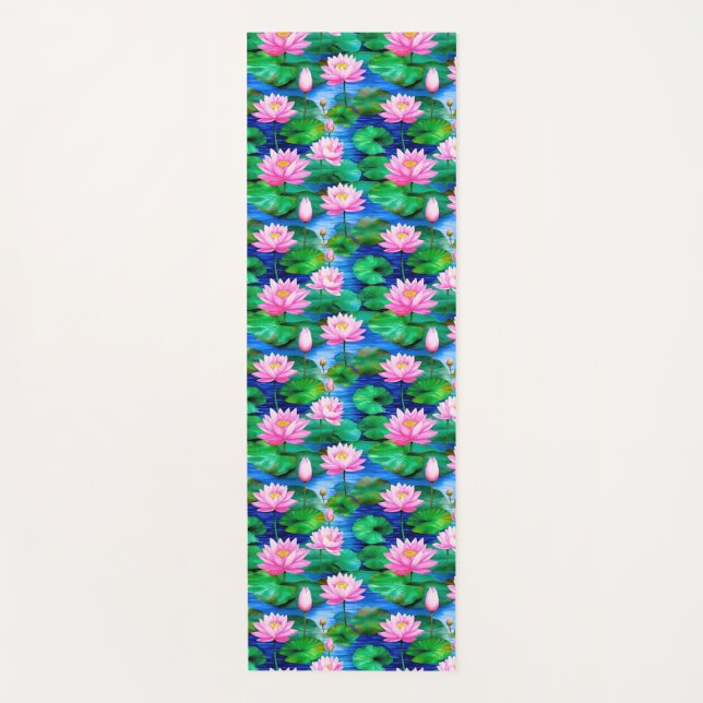 Pink Lotus Flowers on a Pond Yoga Mat (Front)