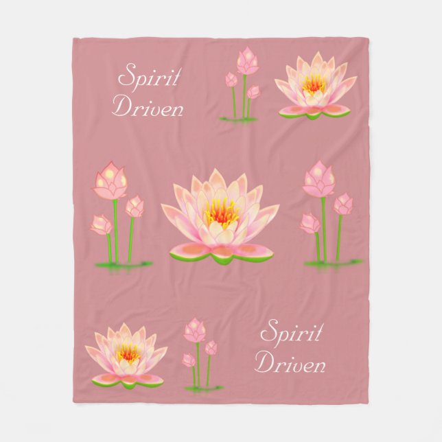 Pink Lotus Flowers on Dusty Rose Colour Fleece Blanket (Front)