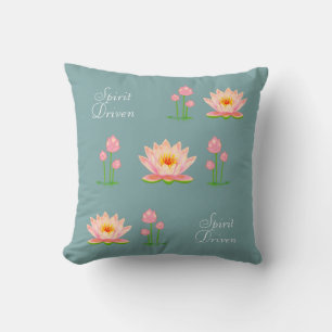 Pink Lotus Flowers on Light Teal Cushion