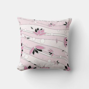 Pink Lotus Flowers on Pink Stripes Cushion
